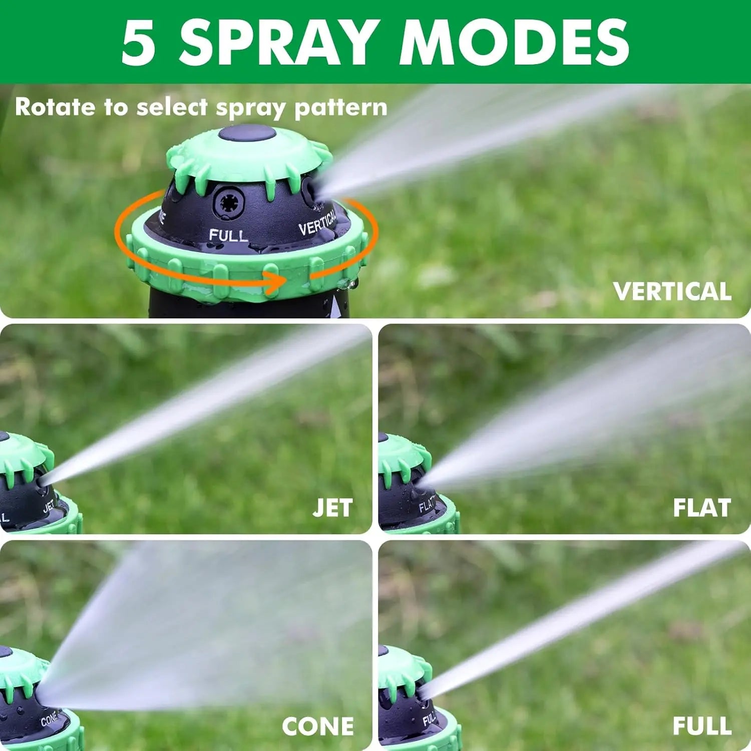 Gear Drive Sprinkler with Metal Spike Base, 5-Pattern Heavy Duty Gardening Watering System, Multi-Adjustable Law