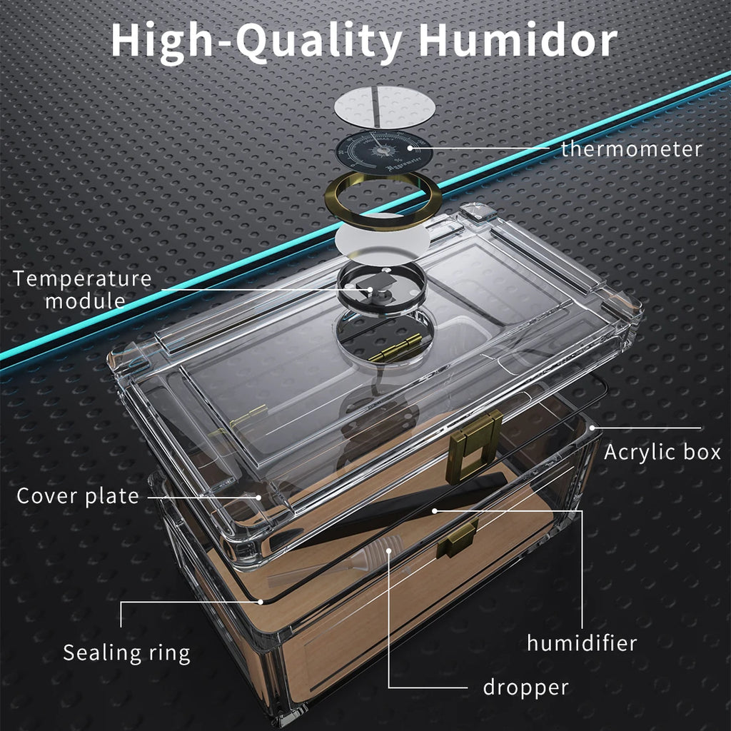 Acrylic Cigar Humidor With Hygrometer Humidifier Cedar Wood Tray Portable Humidor Box Cigar Case Fit 18-50 Smoking Accessories