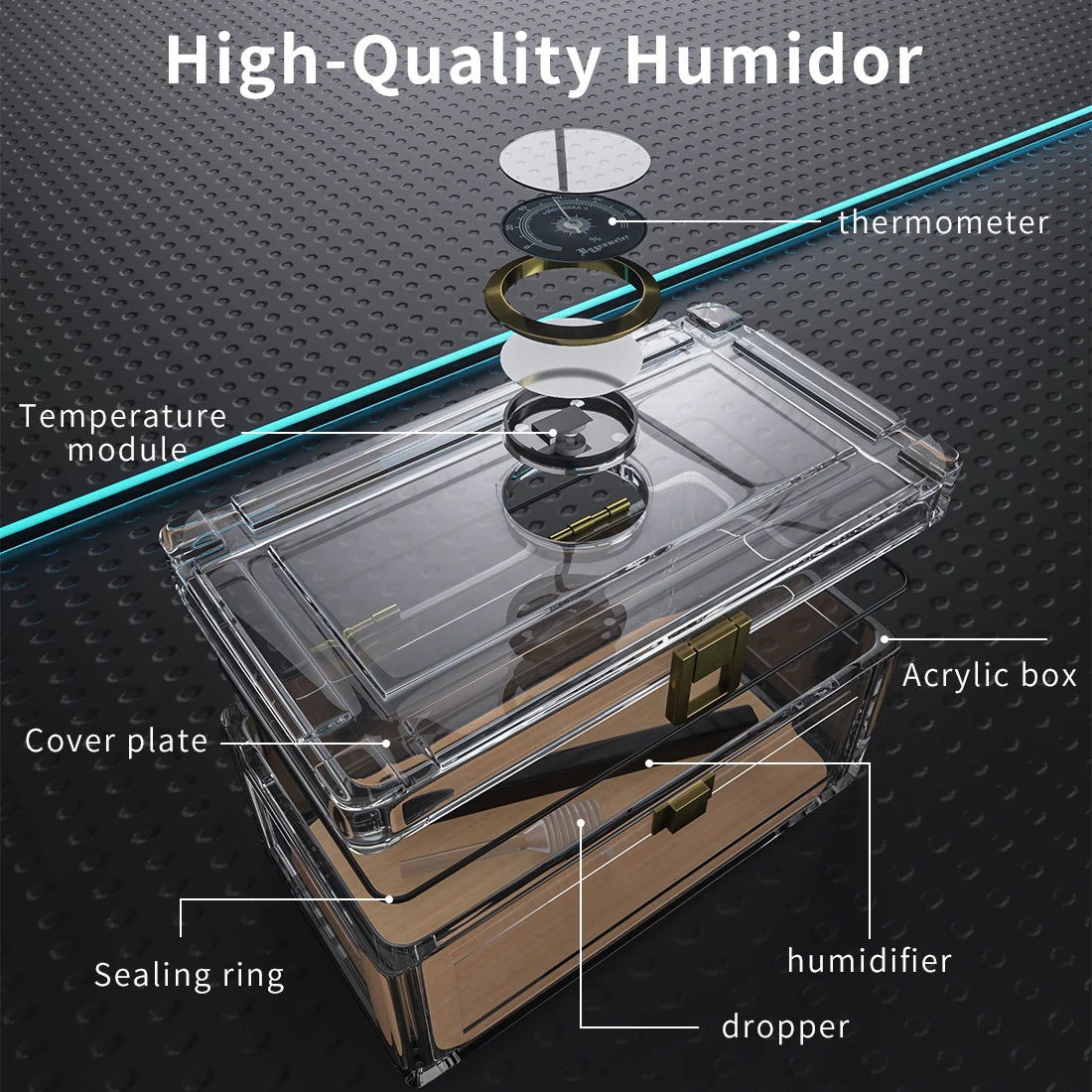 Acrylic Cigar Humidor With Hygrometer Humidifier Cedar Wood Tray Portable Humidor Box Cigar Case Fit 18-50 Smoking Accessories