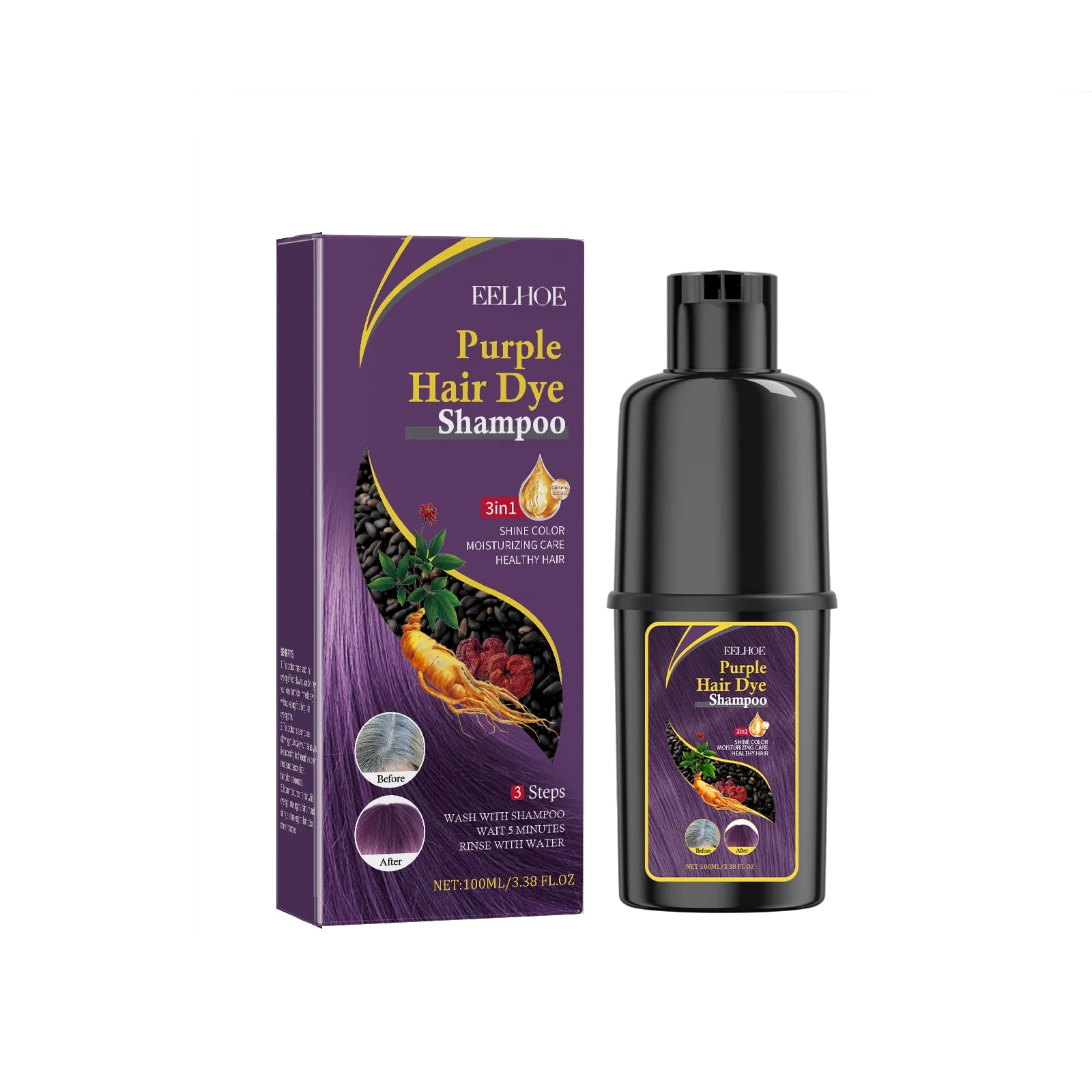 Instant Coloring Shampoo Natural 5 Colors for Men Women DIY Hair Dye Coloring Care Gentle Non-Irritating 100ml Hair Dye Shampoo
