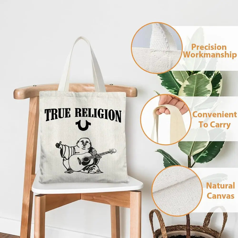 T-True Religion Storage Bags Canvas Tote Bag Double-Sided Print Fashion Shoulder Shopping Bag Gift Handbags