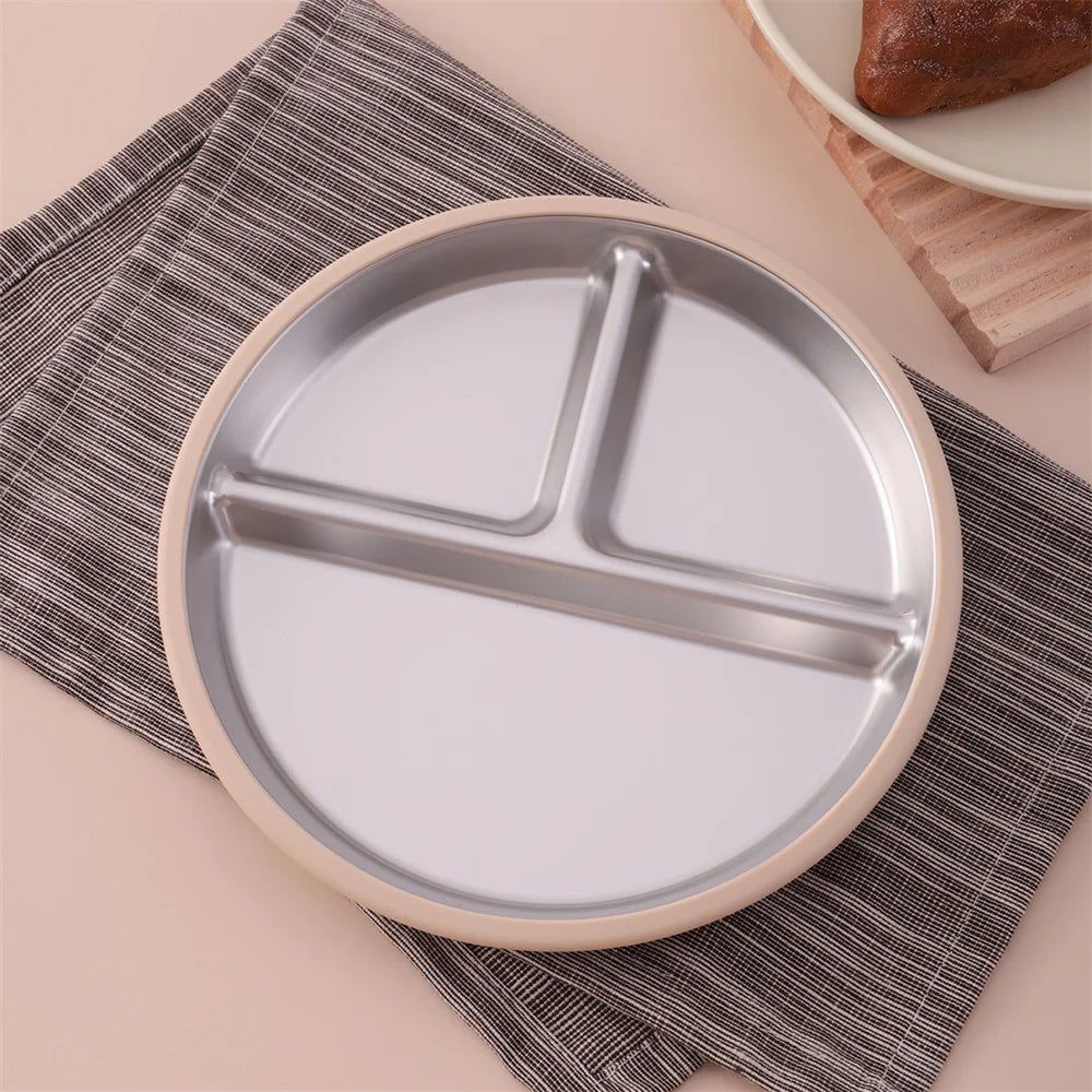Plato de Acero Inoxidable con Ventosa Color Kids | Silicona | Alimentación Bebé 🍼