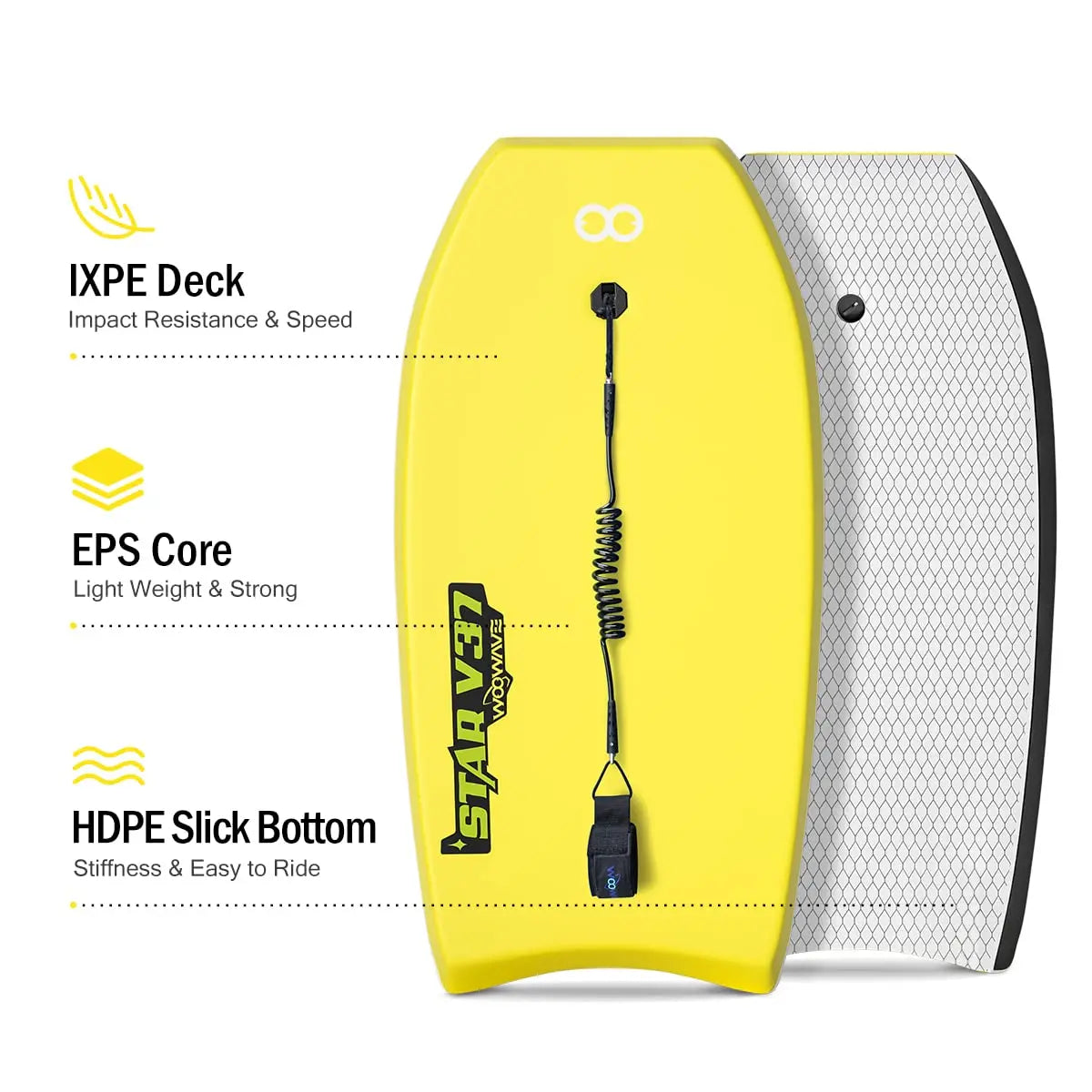 Woowave 33" High Quality IXPE Soft Surfboard Bodyboard with Surf Leash Customize Surfing Board for Kids