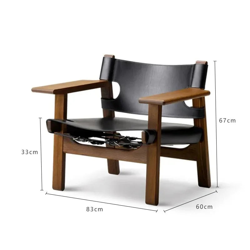 Nordic Solid Wood Living Room Chair Spanish Designer Saddle Leather Hunting Chair Living Room Furniture Balcony Leisure Chairs