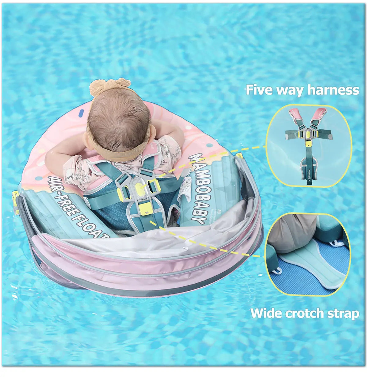 Mambobaby Float No-Slip Safe Harness ST-Cup Cake B503-150-W-Z  Safe Core No Inflation No Leaks Baby Swim Ring Toddler Pool Float