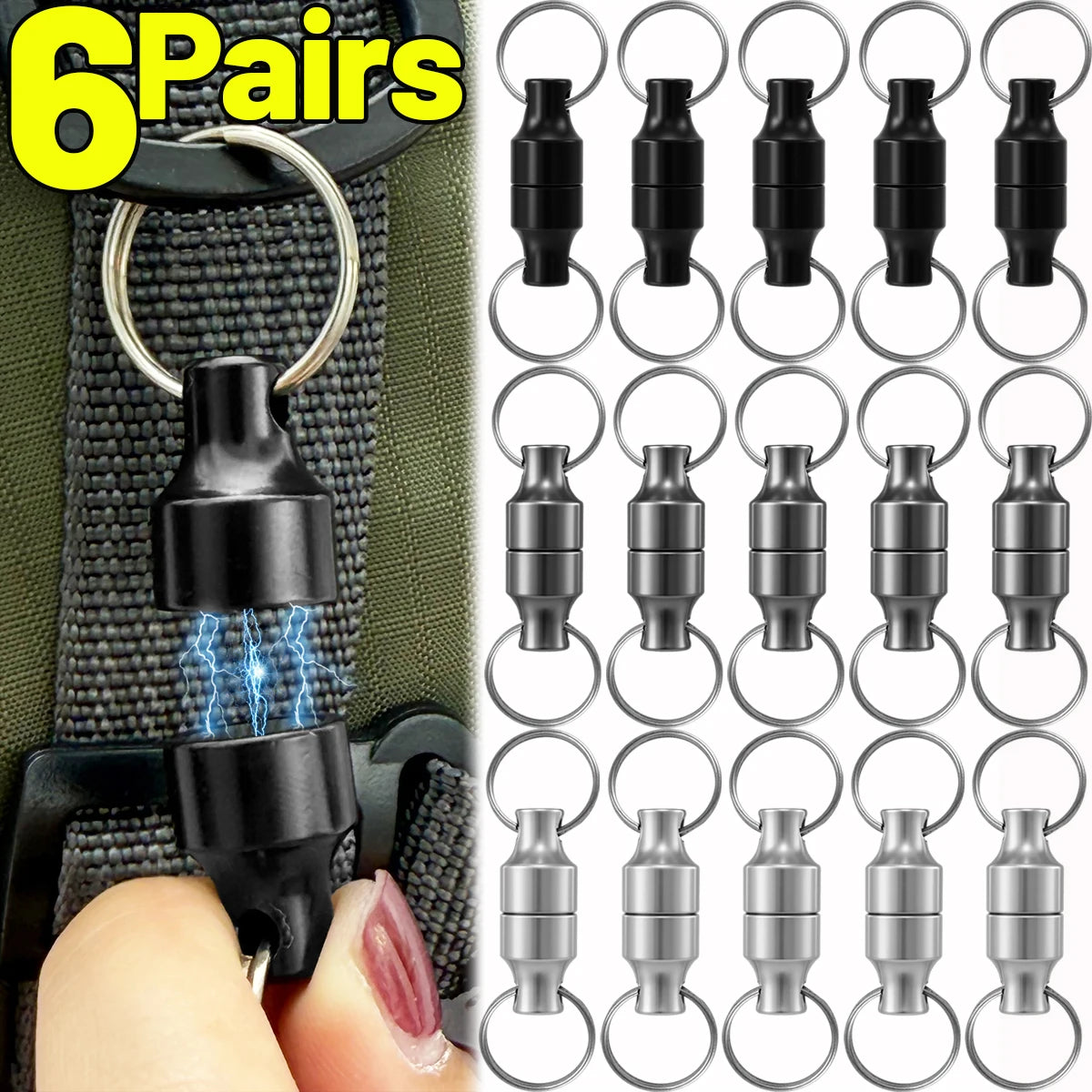 6/1Pairs Magnetic Mini Keychains Double Loops Hook Carbon Steel Anti-loss Car Keys Necklace Hanging Holders Magnets Storage Tool