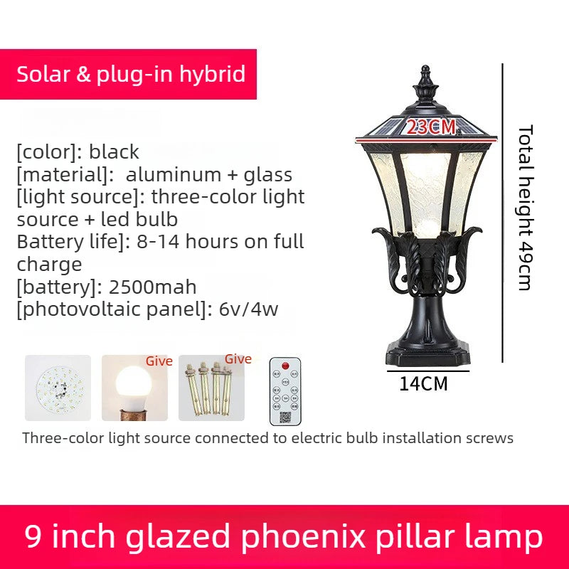 Lámpara Solar Pilar Exterior OUFULA | Doble Uso | Impermeable | Estilo Europeo Villa - Firu Total Sales