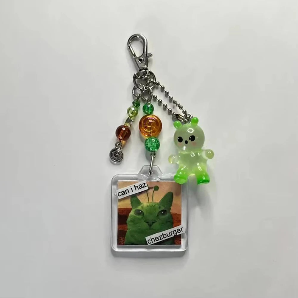 Silly Alien Keychains Cute Resin Aliens Star Bead Phone Charm Chain For iPhone Camera Schoolbag Key Pendant