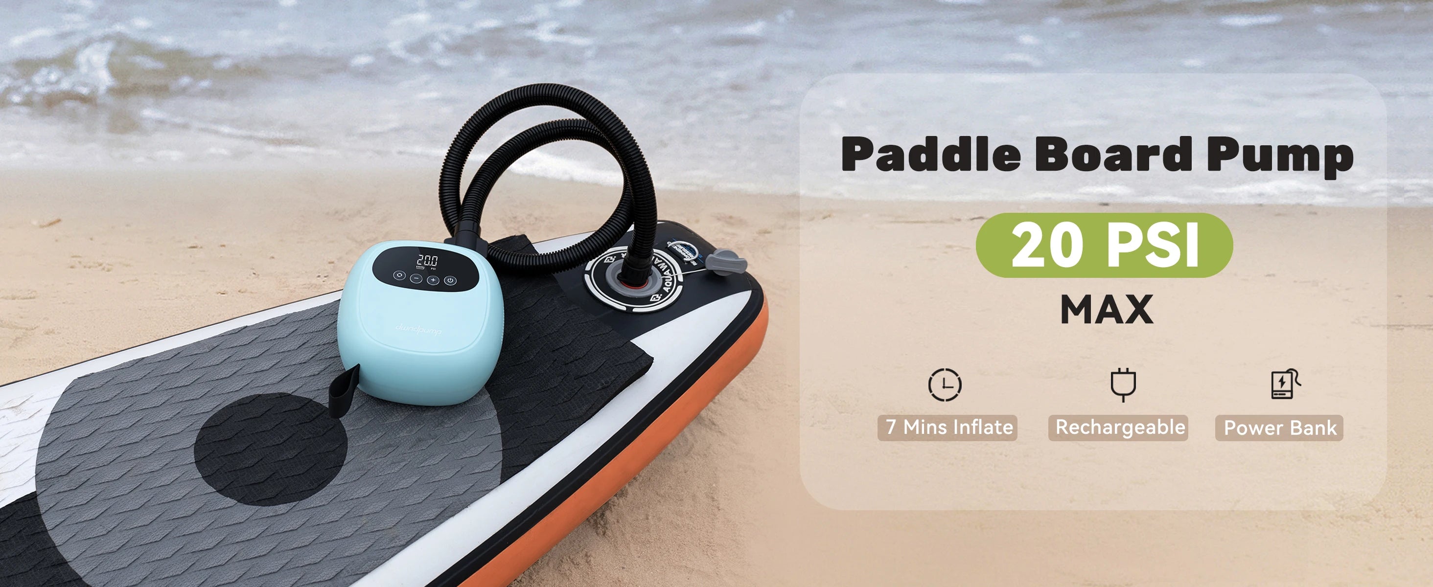 dwndpump Electric 20PSI SUP Pump 38.48Wh Battery Paddle Board Inflation Deflation for Kayak Boat Surfing Board Stand Up Paddle