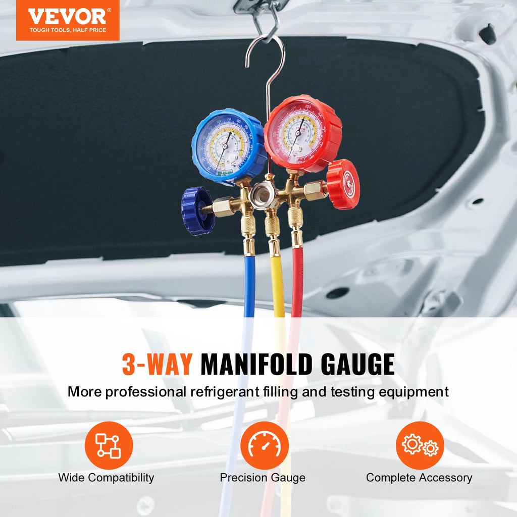SucceBuy AC Gauge Set 3 Way AC Manifold Gauge Set for R134A/ R22/R12/R502 Refrigerant Works on Car Freon Charging and Evacuation