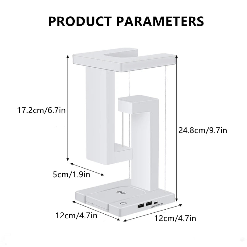 Floating Desk Lamp with Wireless Charger | USB Output | iPhone Charging Dock | Bedside Table Lamp
