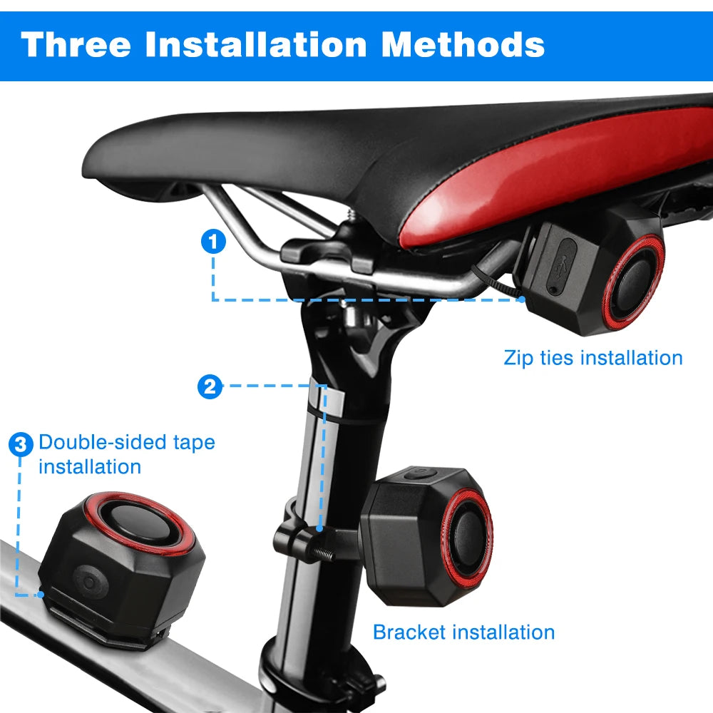 Smart Bike Light Alarm Brake-Sensing Taillight Remote Control Motorcycle Alarm Security Protection 110dB