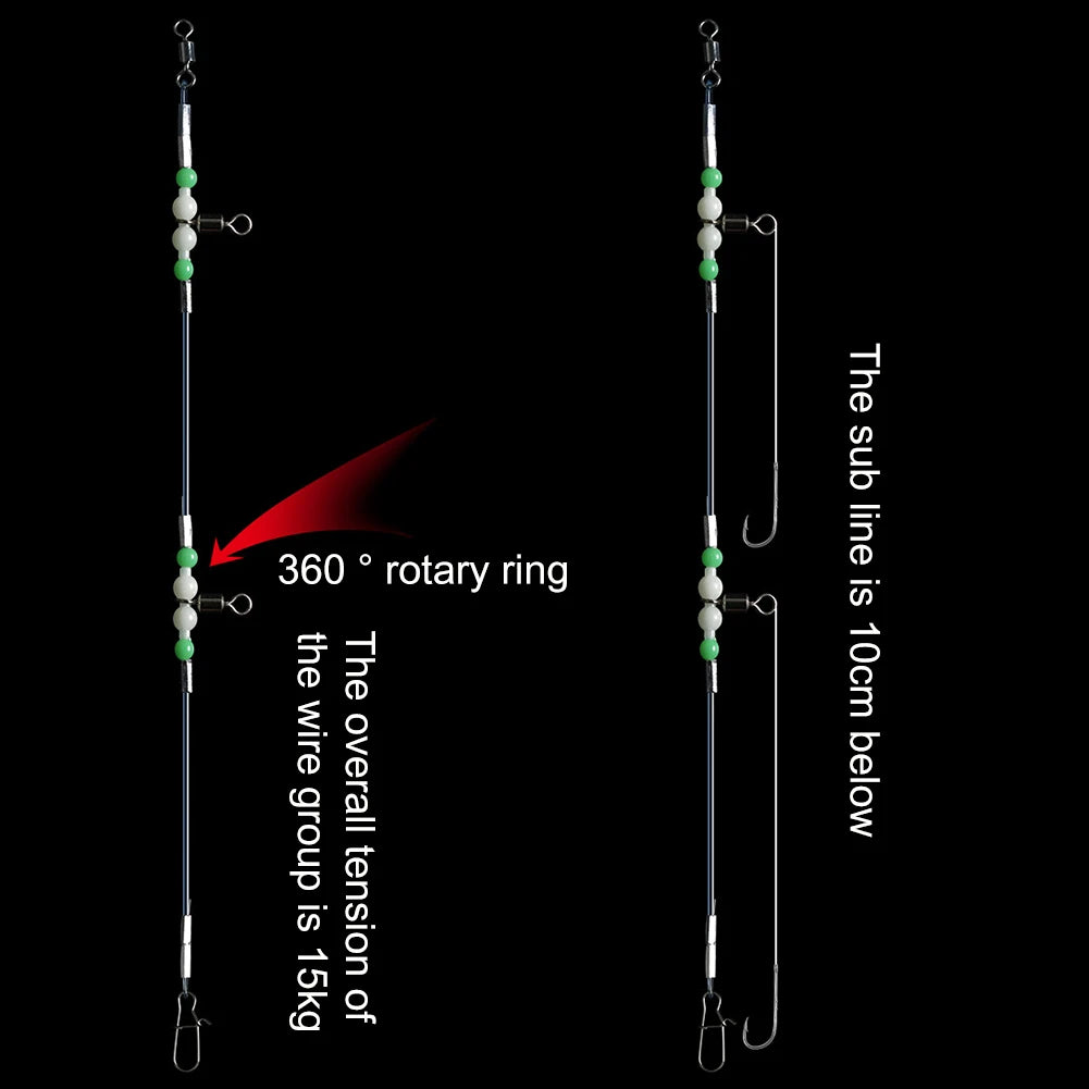 Night Glow Fishing Leaders Fishing Leader Line with Swivels and Snaps Luminous Fish Wire Leaders for Saltwater Freshwater