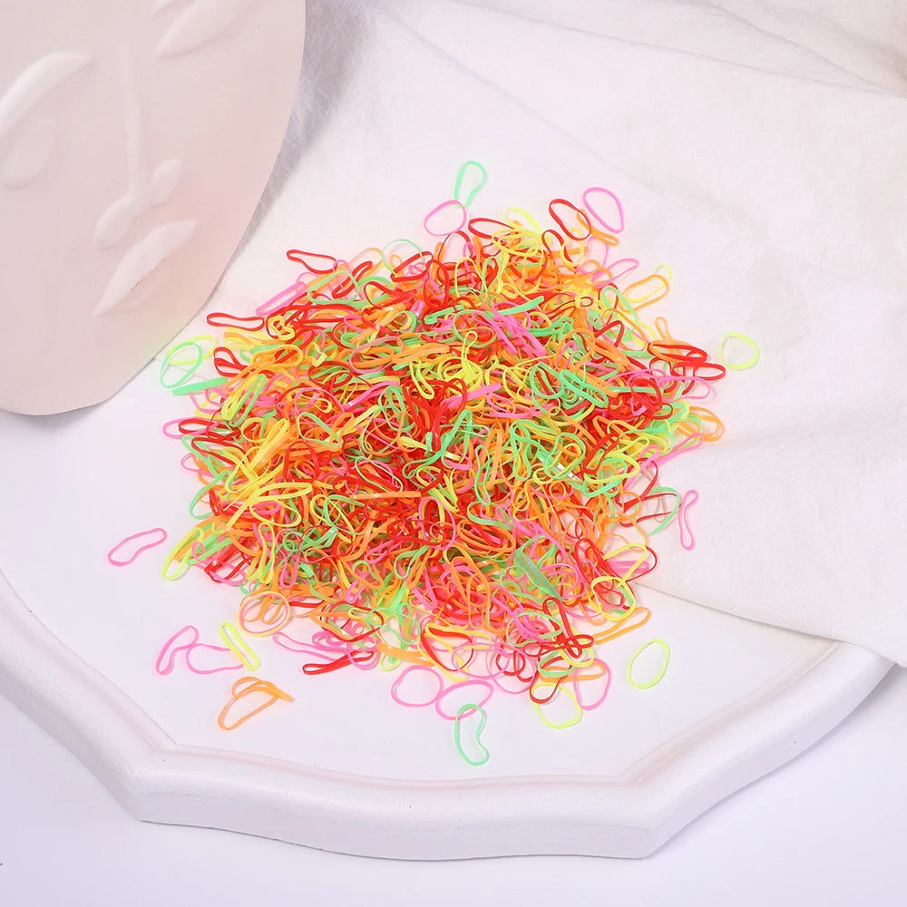 500pcs Ligas de Cabello Coloridas para Niñas | Desechables | Coleta y Diadema 🌈