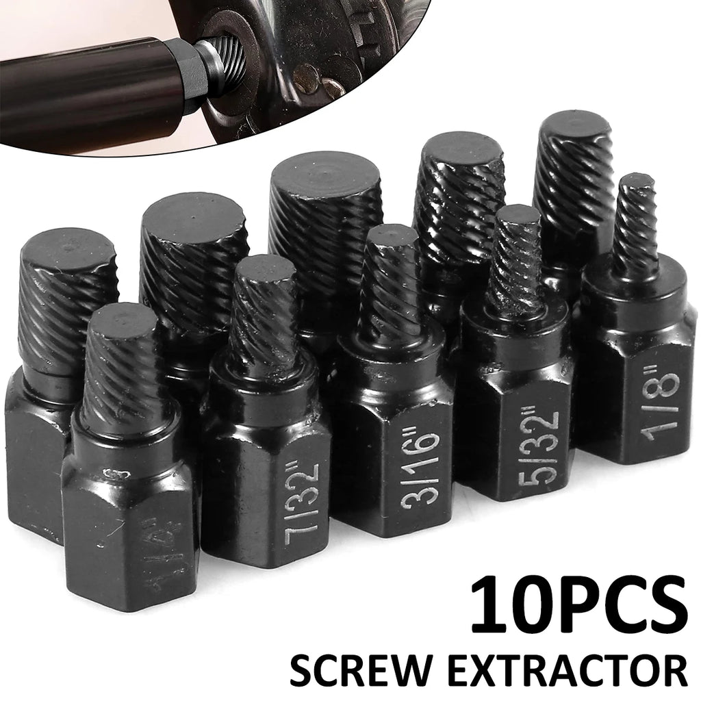 10Pcs Screw Extractor Kit Alloy Steel Damaged Screw Remover  Metal Drill Bits Broken Bolt Stud Remover Hand Tools Set