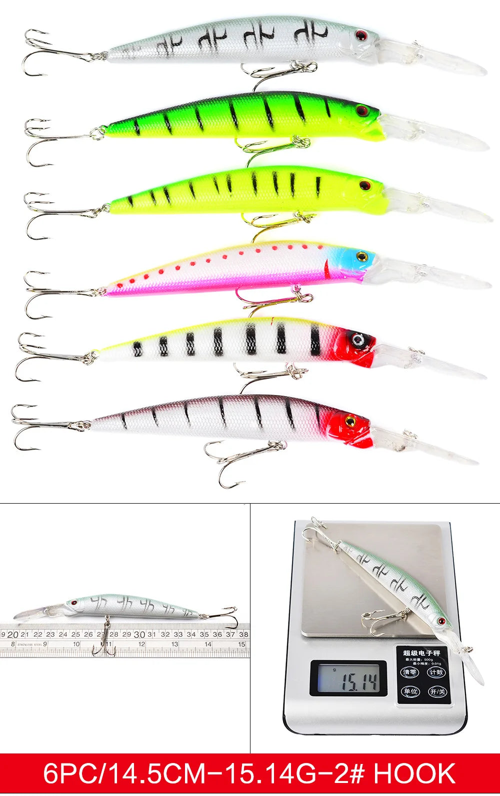 Set Múltiple Señuelos Ruia | Minnow Biónico | Crankbait Hundimiento | Bass | Wobbler con Anzuelos Triples - Firu Total Sales