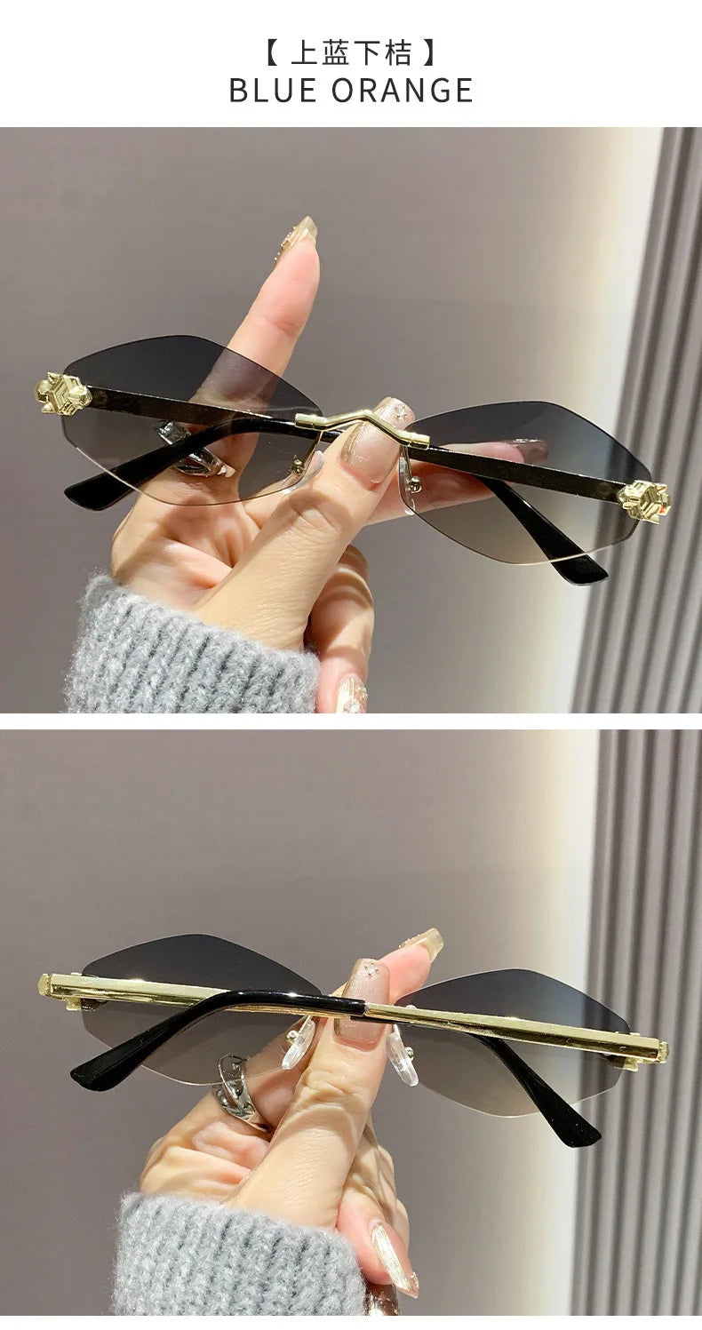 Trendy Rimless Polygonal Sunglasses Stylish Gradient Lens Metal Shades Eyewear Luxury Brand Small Vintage Sun Glasses