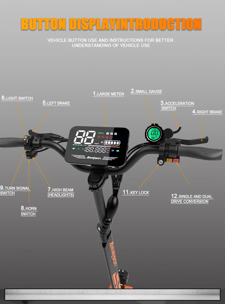 Scooter Eléctrico Arwibon 5600W Doble Motor | 46MPH | 60V 27AH | Off-Road 🛥️