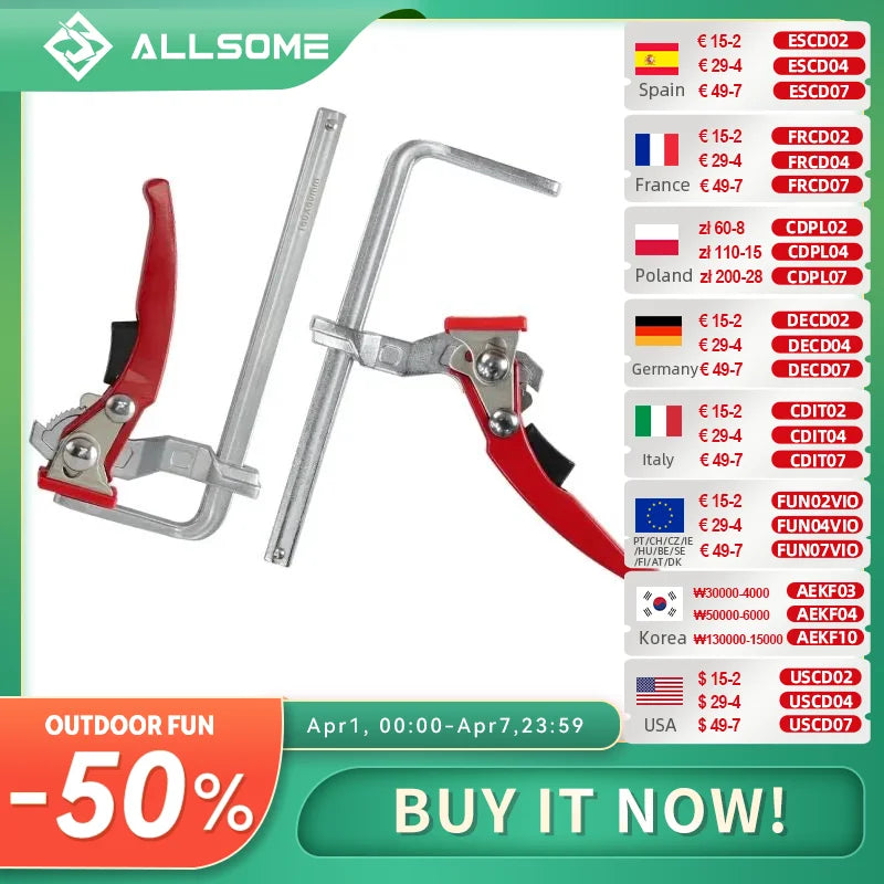 Allsome 2pcs Ratcheting Table Clamp, Quick Release Clamp For MFT and Guide Rail System, Bar Clamp