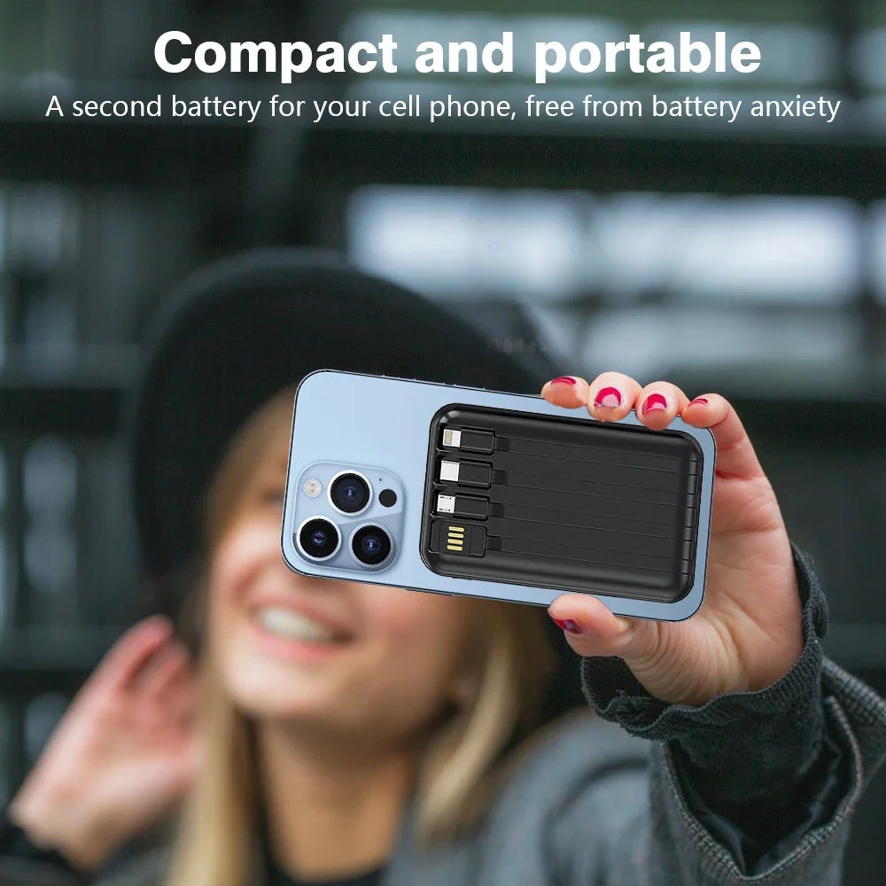 10000mAh Power Bank 15W Magnetic Fast Charging External Battery Wireless Charger with 4lines Cable for iPhone 15/14/13 xiaomi
