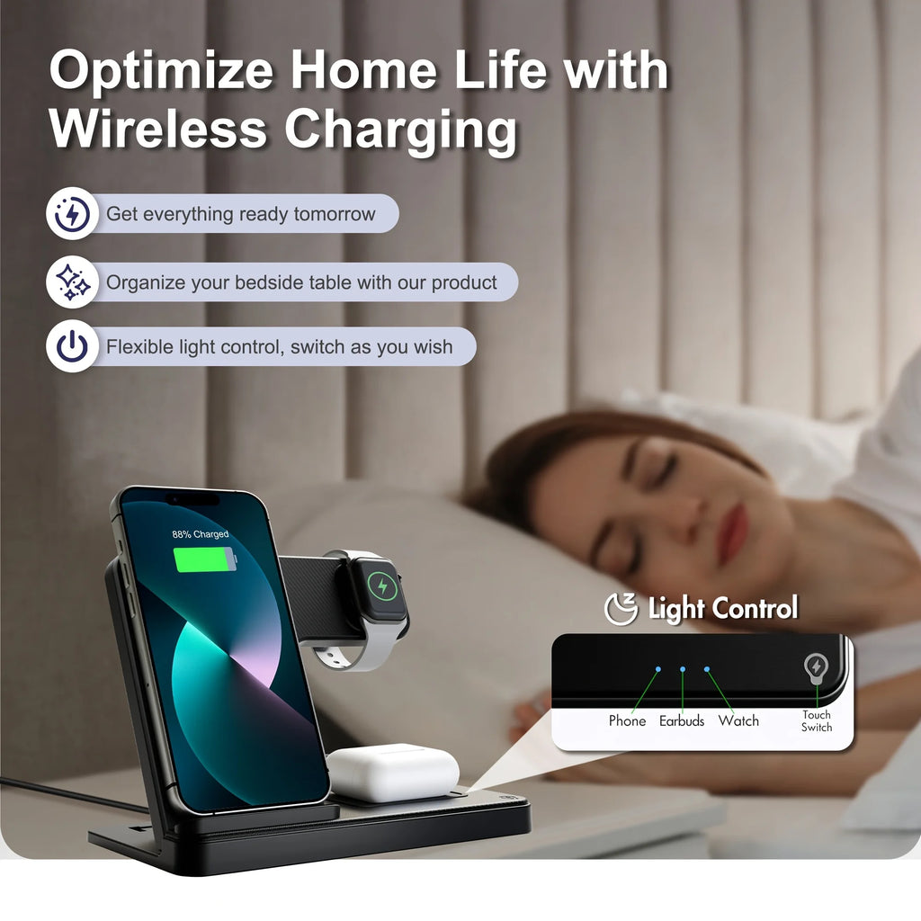 3-in-1 Magnetic Wireless Charger Stand 15W | iPhone + Apple Watch + AirPods Dock