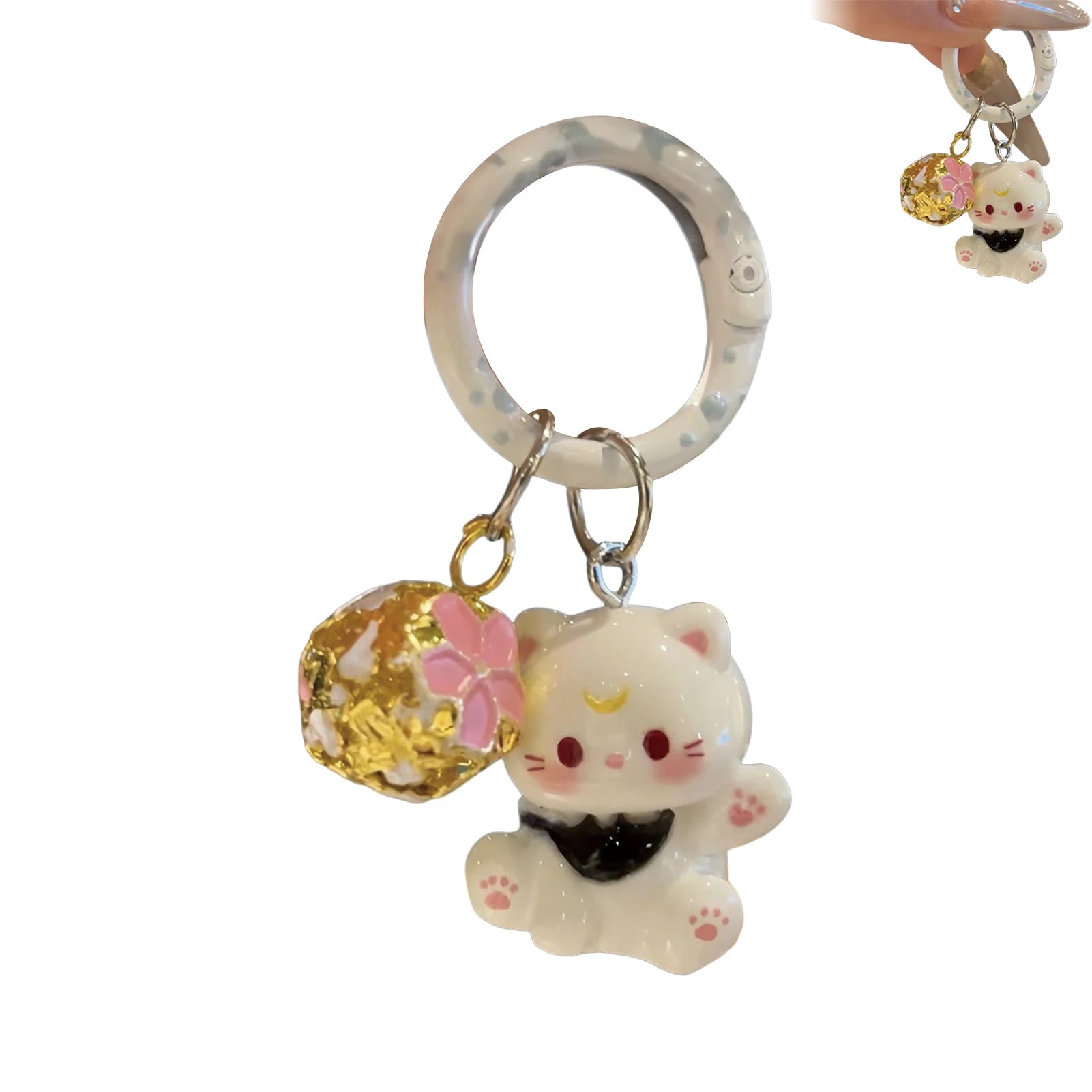 Cute Resin Kitten Keychain with Bell Mini Cat Charm For Keys Bag Purse Gift For Cat Lovers Girls Friends Birthday Gift