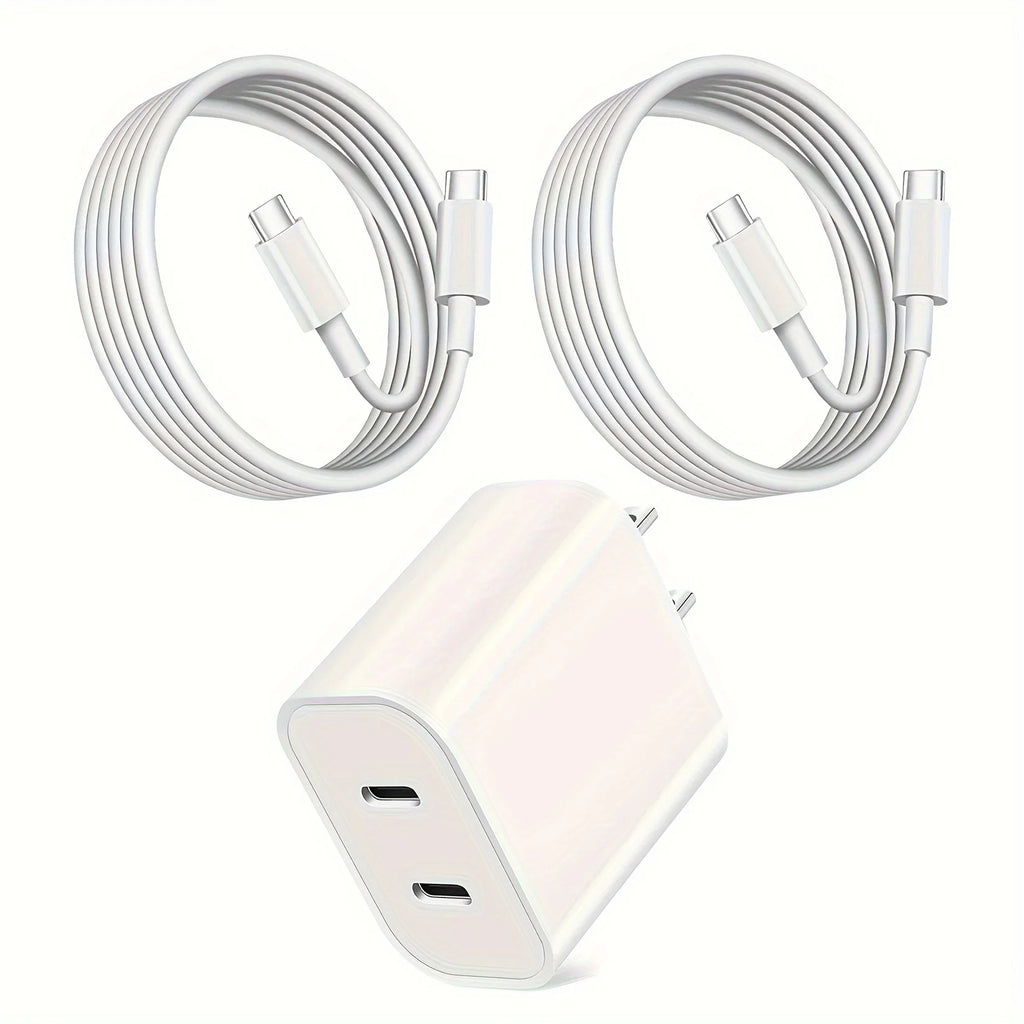 Fast Charger Block PD20W Power Adapter Dual Type C Port Cube for iPhone 15 Series(2Pack 6ft USB-C to C Charging Cables Included) - Firu Total Sales