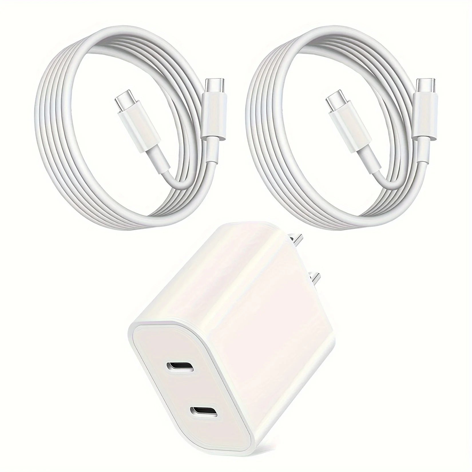 Fast Charger Block PD20W Power Adapter Dual Type C Port Cube for iPhone 15 Series(2Pack 6ft USB-C to C Charging Cables Included) - Firu Total Sales