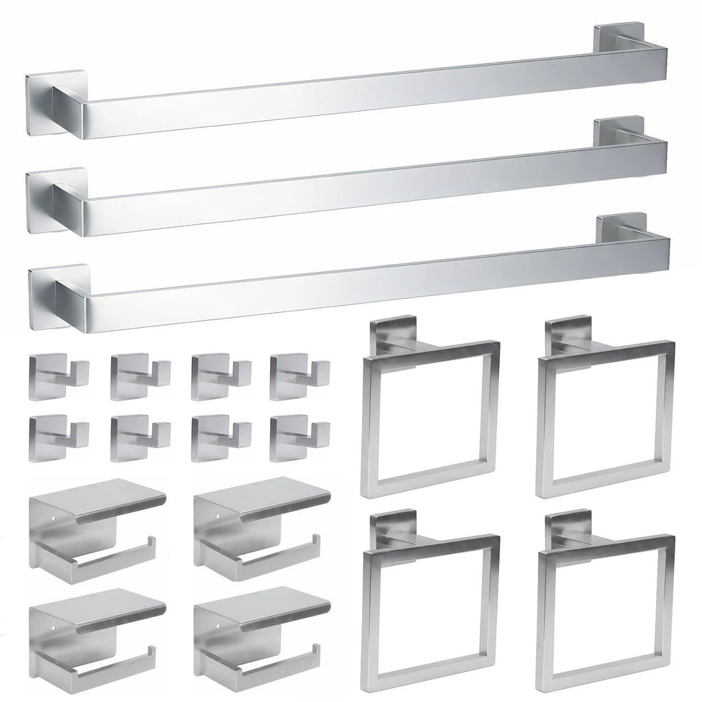 20-Pieces Stainless Steel Bathroom Hardware Set Wall Mounted Bath Towel Bar Set Towel Rack/Toilet Paper Holder/Towel Ring/Hook