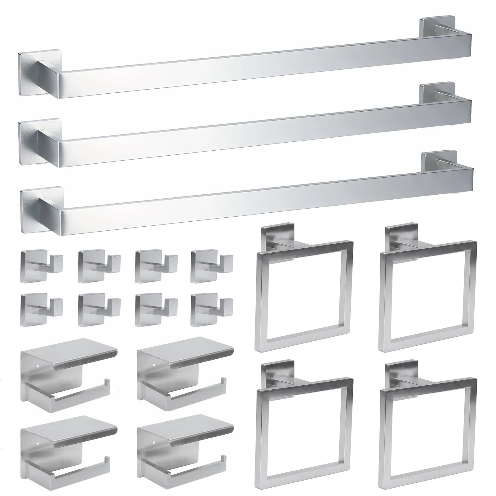 20-Pieces Stainless Steel Bathroom Hardware Set Wall Mounted Bath Towel Bar Set Towel Rack/Toilet Paper Holder/Towel Ring/Hook