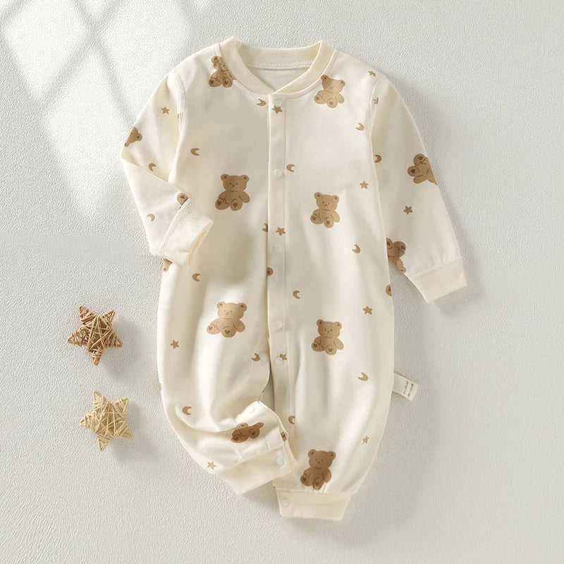 2026 Newborn Baby Romper Spring Autumn 0-24M Girl Boy Cotton Onesie Infant Cartoon Print Soft Breathable Sleepwear Kids Clothing