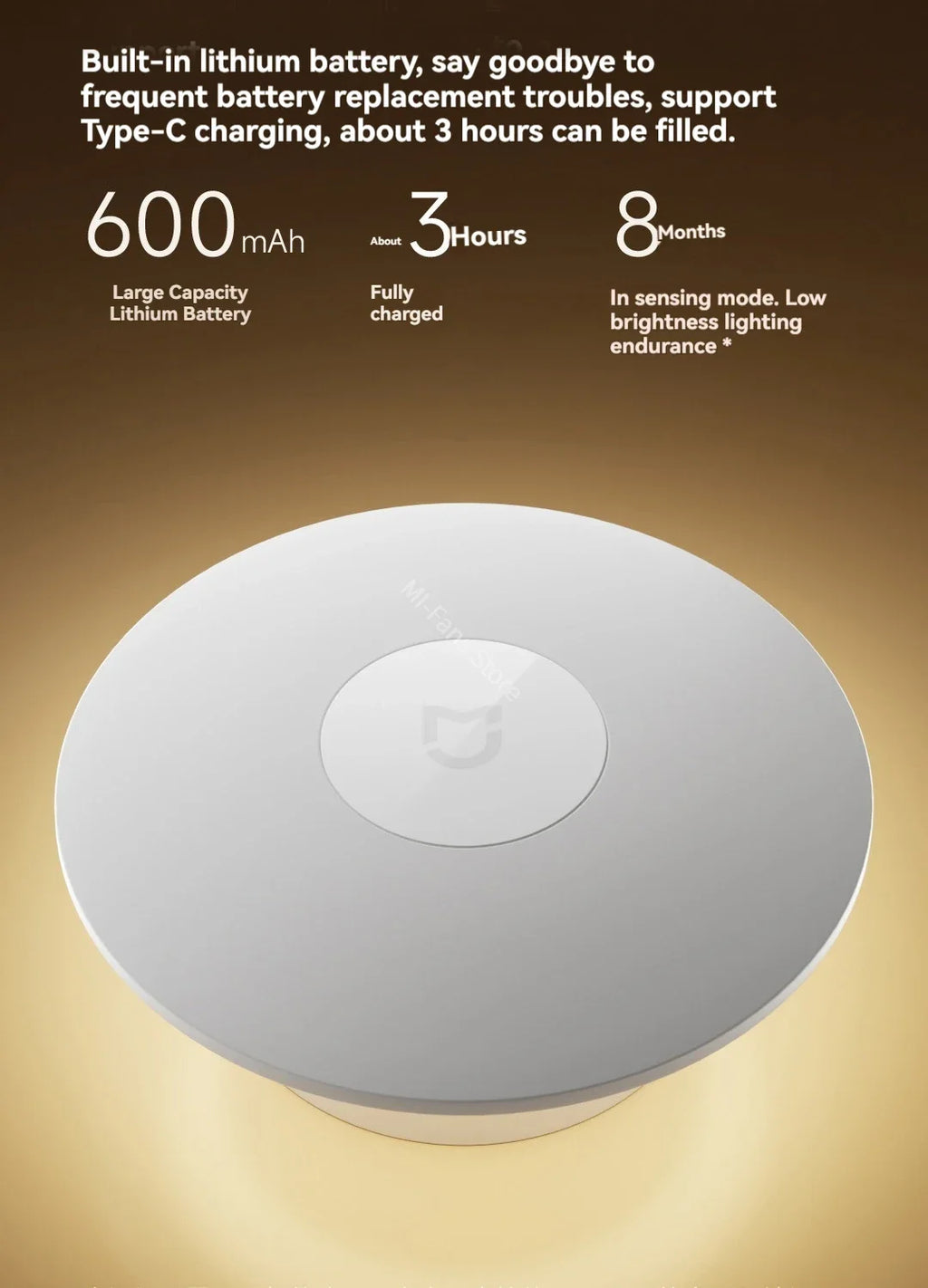 Xiaomi Mijia Night Light 3 Type-C Rechargeable 600mAh Dual Sensor Automatic Induction Brightness Adjustable Soft Night Lamps