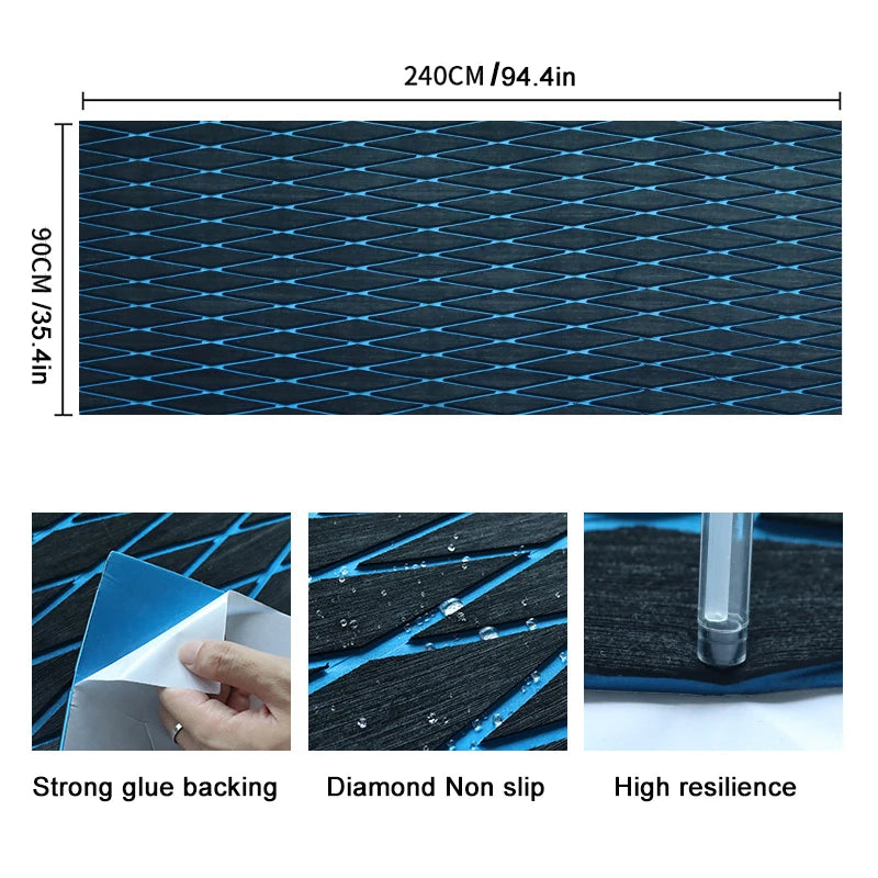 EVA Foam Boat Flooring, Adhesive Backing, Diamond Sea Deck Carpet, Marine Non-Slip Sheet, Kayak Yacht, SwimPool, 2400x900x6mm