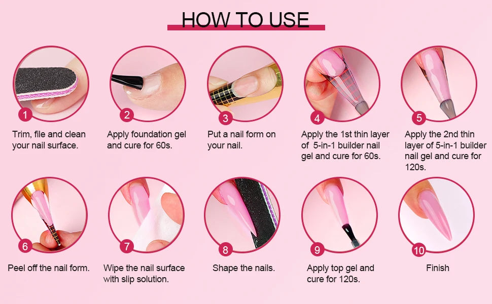 Makartt 5-in-1 Builder Gels Nail Gel Extension Nail Strengthen & Nail Repair Base Coat Nail Polish Soak Off  UV/LED Lamp Needed