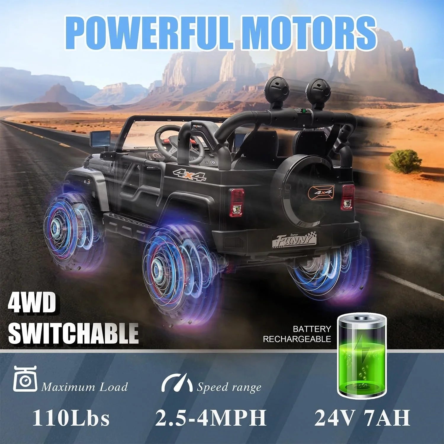 Carro Eléctrico 2 Asientos 24V para Niños | Control Padres | Bluetooth | 3-8 Años 🚗 - Firu Total Sales