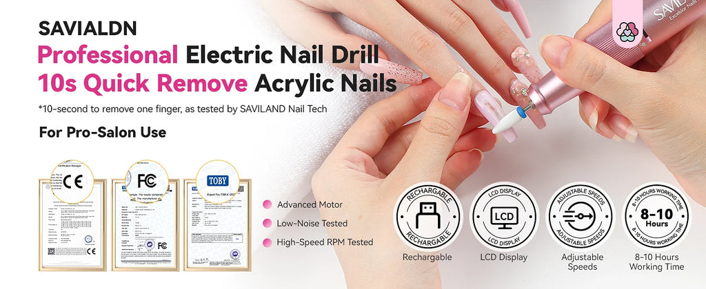 SAVILAND 40000RPM Professional Electric Nail Drill Machine Kit Rechargeable 4000mAh Electric Nail File for Thick Acrylic Nails - Firu Total Sales