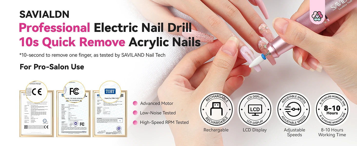 SAVILAND 40000RPM Professional Electric Nail Drill Machine Kit Rechargeable 4000mAh Electric Nail File for Thick Acrylic Nails - Firu Total Sales