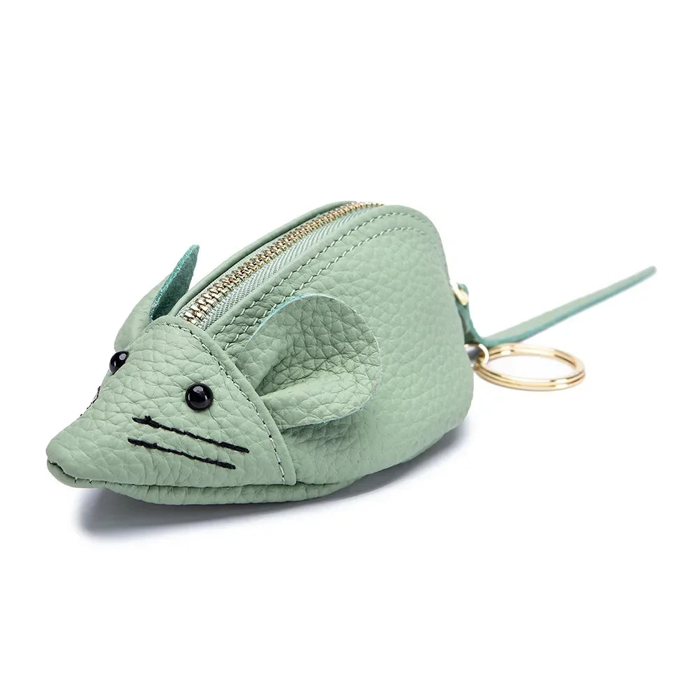 A8077 Cute Animal Design Lady Lipstick Bag Fashion Key Case Wallet Full Grain Cow Leather Vivid Lovely Mini Mouse Shape Purse