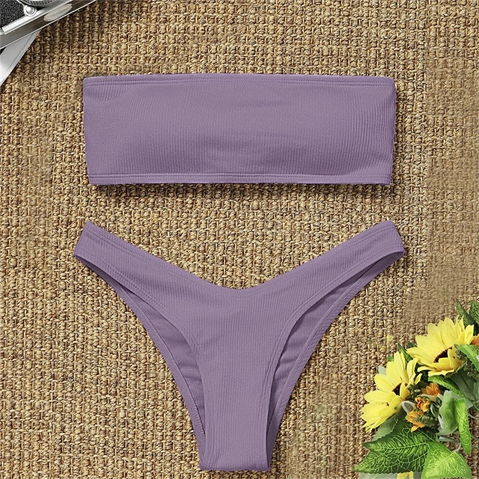 2026 New Solid Color Sexy Two Piece Swimsuit for Female Fashion Strapless Top and Trunk Tropical Summer Beachwear Bathing Suit
