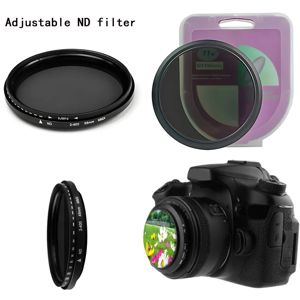 Variable ND Filter for Camera Adjustable Neutral Density Lens Filter (ND2-ND400) - 37 40.5 43 46 49 52 55 58 62 67 72 77 82 mm
