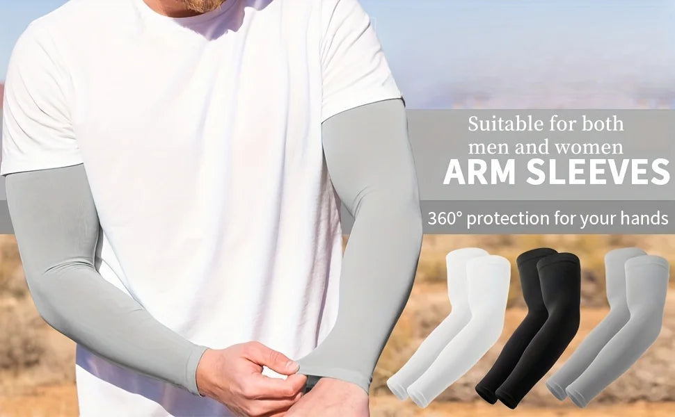 2 Pairs Cooling Ice Arm Sleeves, Breathable Compression Arm Sleeves for Men Women, UV Protection for Driving Fishing Sports