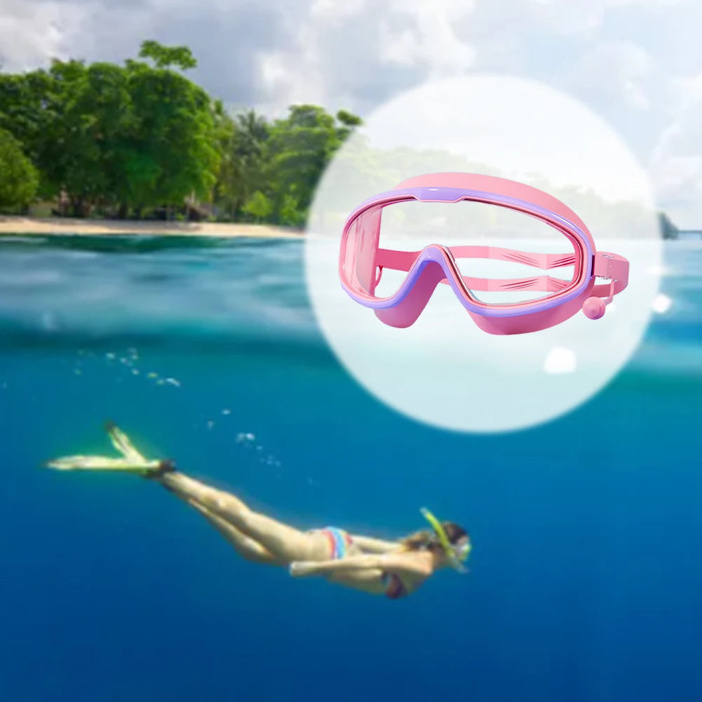 Kids Swim Goggles HD Swim Glasses with Earplugs UV Protection Swimming Goggles Large Frame Swim Sports Eyewear for Boys Girls