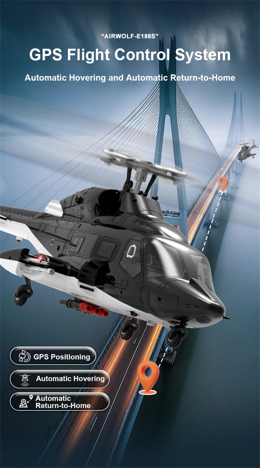Helicóptero RC Eachine E188S AirWolf GPS | Motor Brushless | 9 Canales | RTF 🚁 - Firu Total Sales