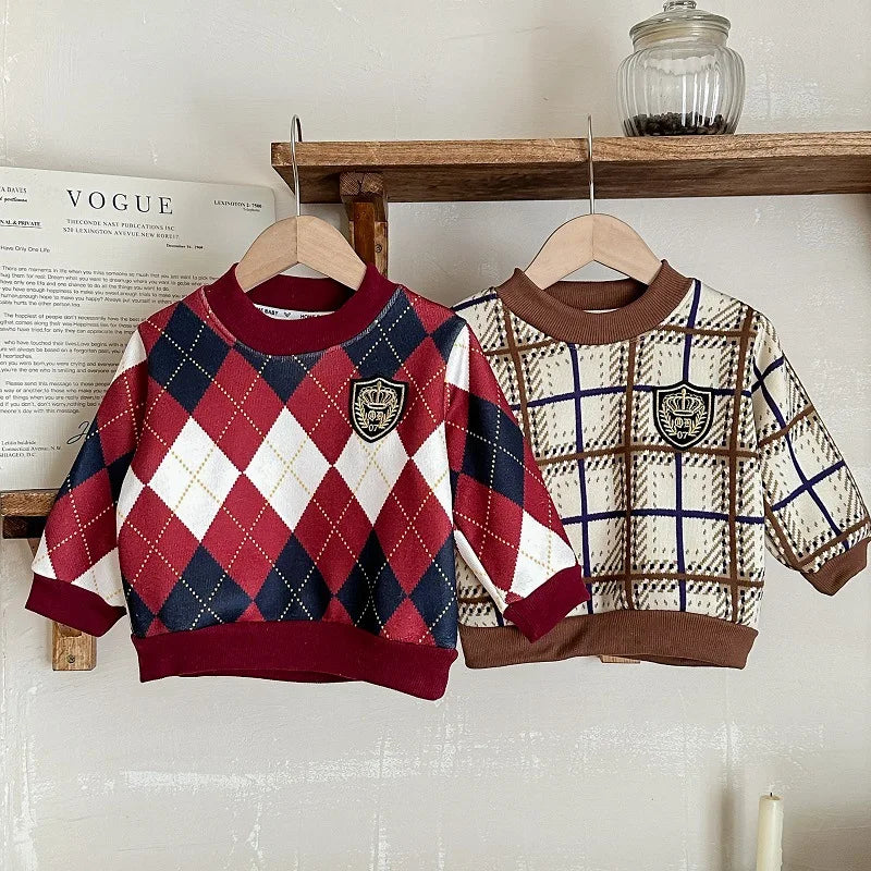 2025 New Children's Fce Lined Knitted Hoodie round Ne Base Layer irt for Boys And Girls Warm Autumn Winter Sweatirt