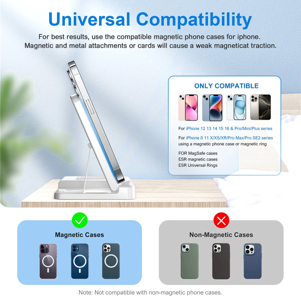 3-in-1 Magnetic Wireless Charger Stand 15W | iPhone + Apple Watch + AirPods Dock