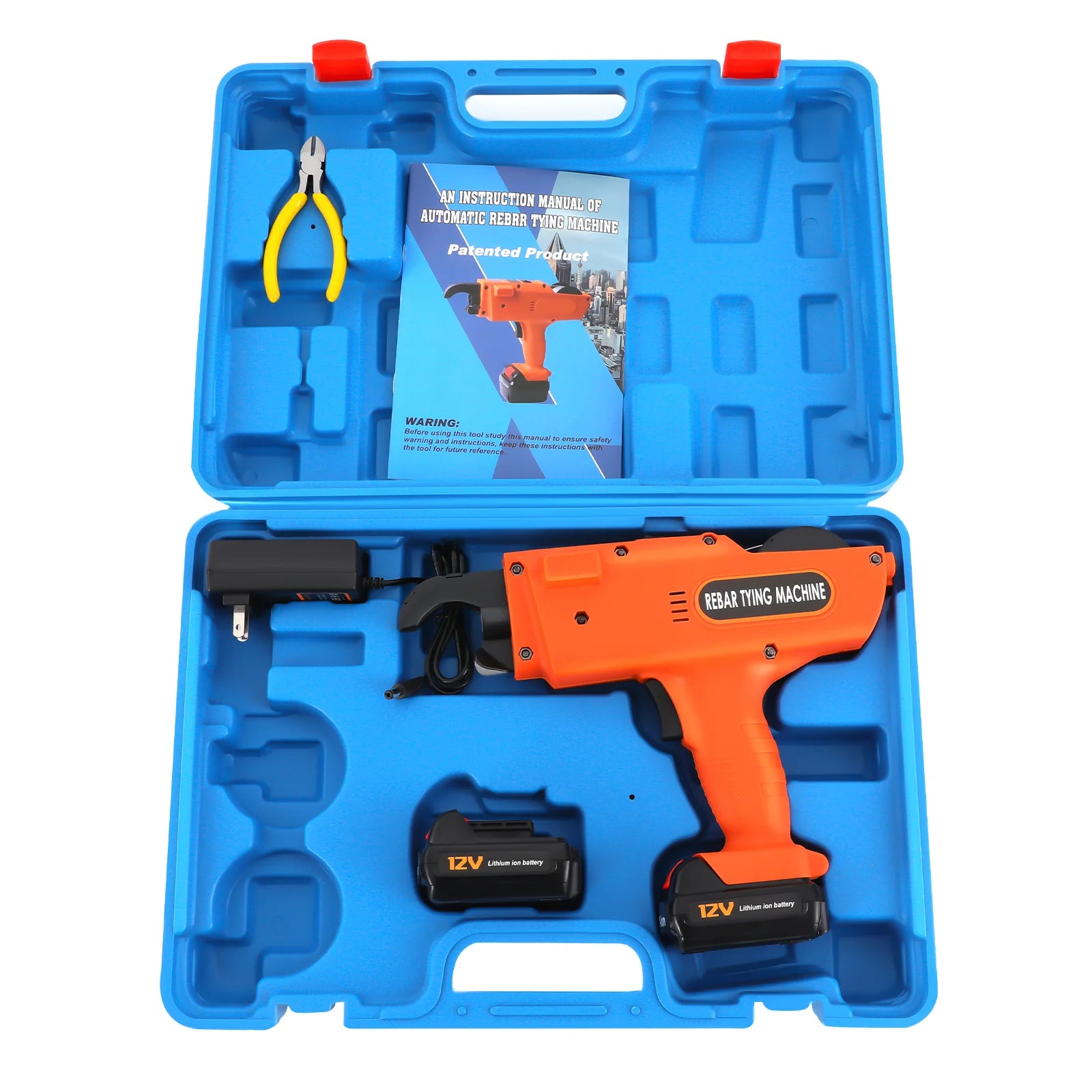 8mm-34mm Automatic Rebar Tier Binding Machine 12V 4500mAh Electric Handheld Rebar Tying Machine Wire Pliers Tool Kit w/Batteries