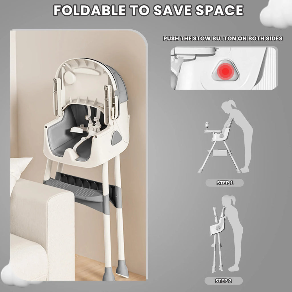 Silla Alta Plegable para Bebé E500 | Almohadilla Antideslizante y Porta Juguetes