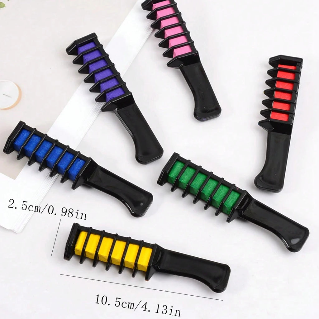6-Piece Temporary Hair Dye Set, New Chalk Comb Temporary Washable Hair Dye, Suitable for Girls' Birthday Role-Playing DIY