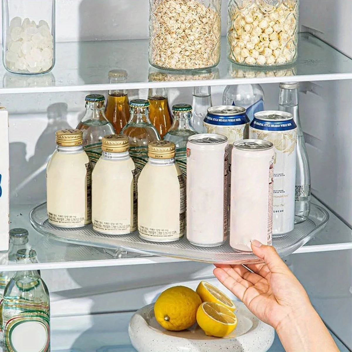 1 Piece Storage Tray, 360-Degree Refrigerator Storage Rotating Tray, Used for Kitchen Spice Jars and Sundry Storage Turntable