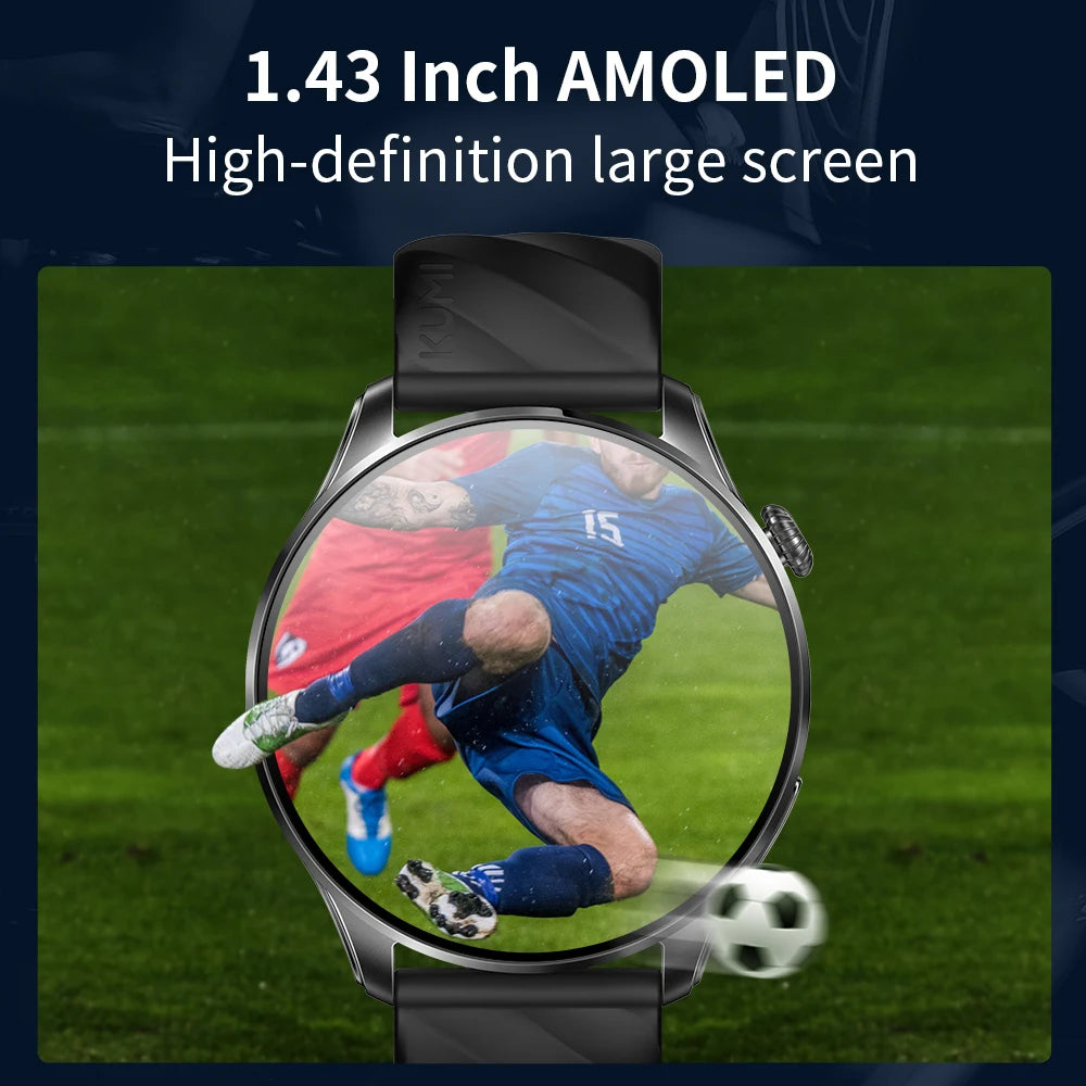 KUMI GW5 Pro Smartwatch 1.43" AMOLED IP68 Waterproof Bluetooth 5.2 Fitness Tracker Heart Rate Blood Oxygen Monitor